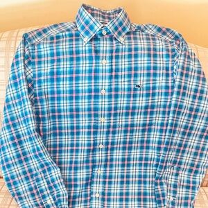Vineyard Vines Men's Classic Fit Tucker Blue and Pink Plaid Shirt